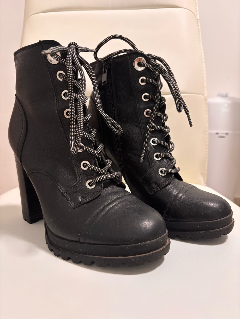 ALDO Black Lace Up Combat Boots Chunky Heel Size 7.5